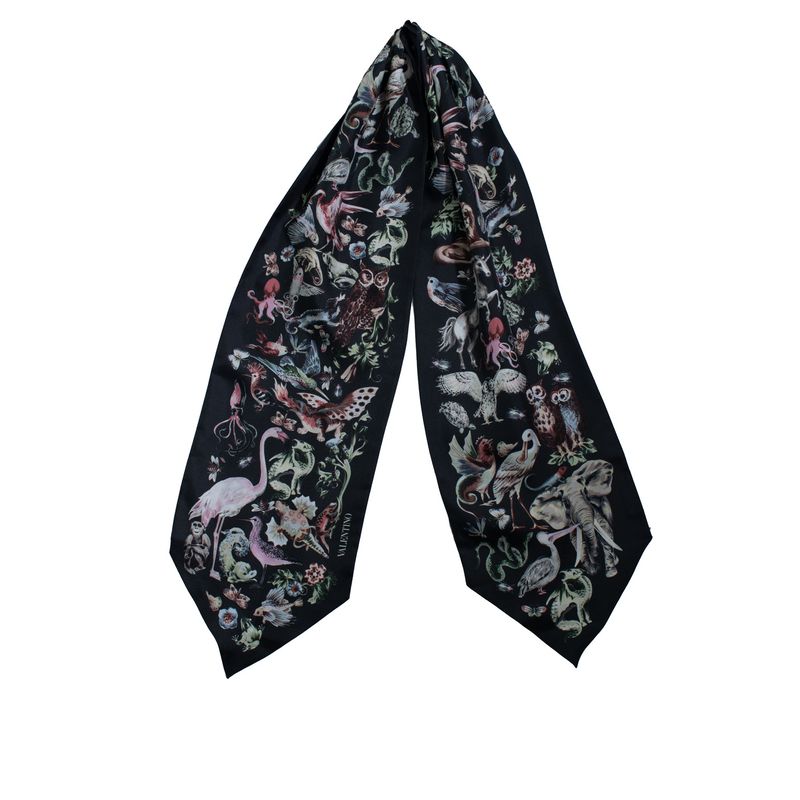 Valentino Black Safari Printed Silk Scarf